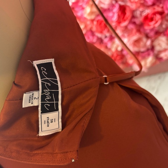 Bold Rust Slip Dress With Spaghetti Straps - Picture 3 of 6